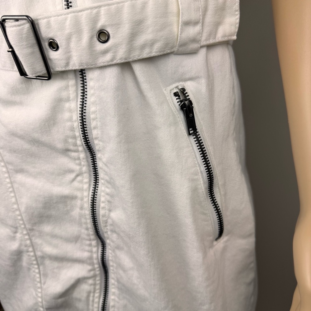 Divided White Denim Moto Zip Buckle Strap Bodycon Dress Sz 8 Biker Party - Picture 6 of 16